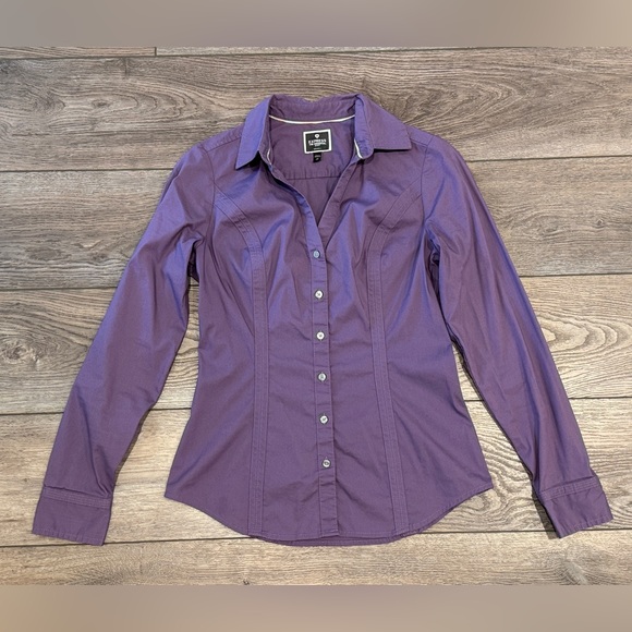 Express Purple Fitted Button-Down Shirt - Picture 2 of 15